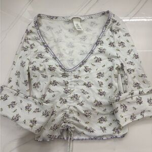H&M White and Purple Patterned Top